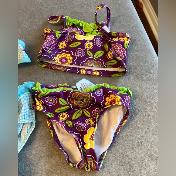 12 month girls swimsuit 2 piece lot with pool terry cover up cherry flowers - Picture 4 of 7